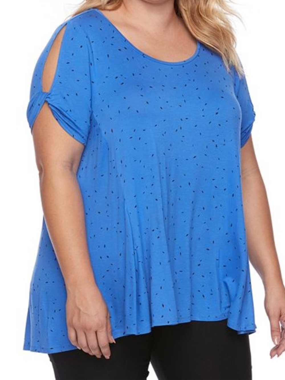Apt. 9 Blue Cold Shoulder A-Line Short-Sleeve Tee w/ Black Splash Print Size 2X